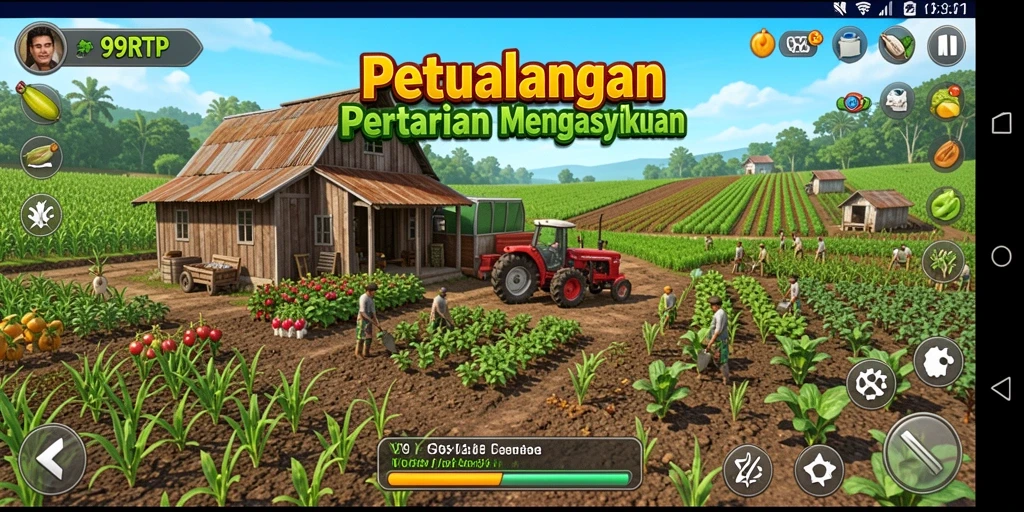 Tampilan gameplay 99RTP yang menampilkan kebun hijau dan subur.