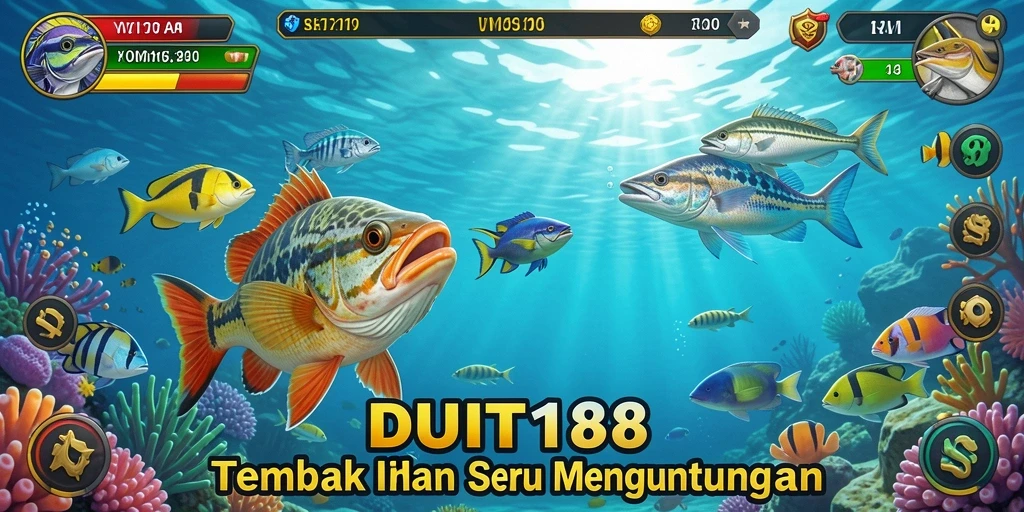 Tangkapan layar dari gameplay seru DUIT188 yang menampilkan aksi tembak ikan.