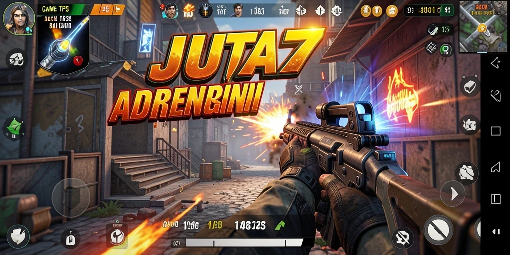 Screenshot gameplay <strong>JUTA7</strong> menampilkan aksi tembak-menembak yang seru.