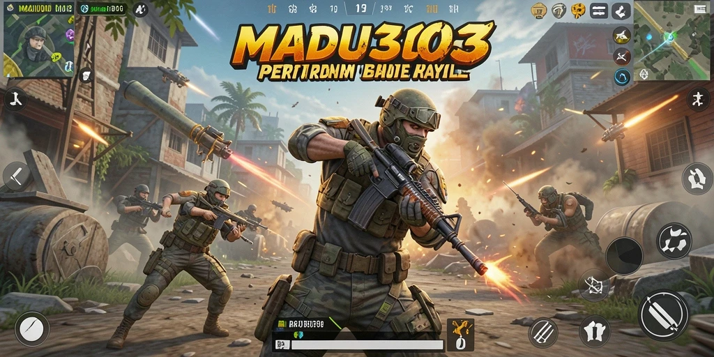 Tampilan asyik dan mendebarkan dari gameplay Battle Royale MADU303.