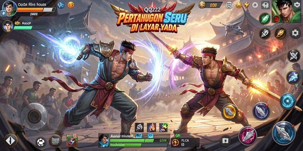 Tampilan gameplay epik dalam pertarungan seru QQ222.