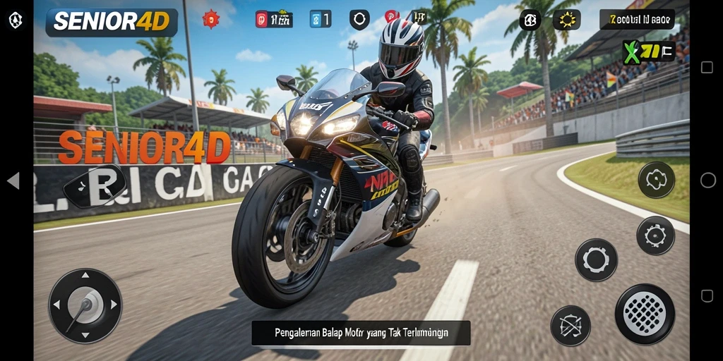 Tampilan utuh balapan motor yang mendebarkan dalam SENIOR4D.