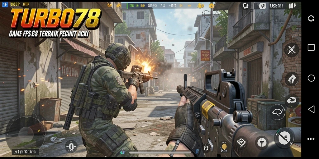 Gameplay mendebarkan dalam TURBO78 menampilkan aksi tembak-menembak intens.